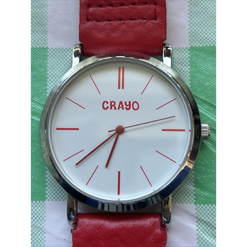 Crayo Silver Tone Red Band Women’s Quartz Watch